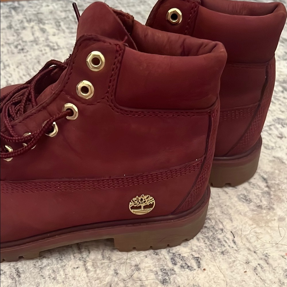 Timberland Maroon Boots with Gold Accents